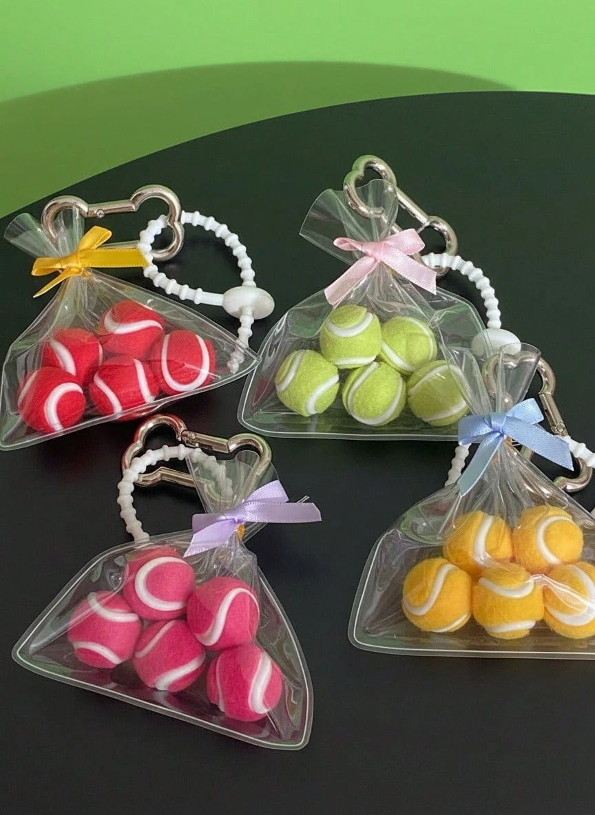 Joivida INS风包包，网球钥匙扣，小众可爱少女蝴蝶结包饰，汽车挂饰，圣诞节，情人节 - 彩色 - 查看 1