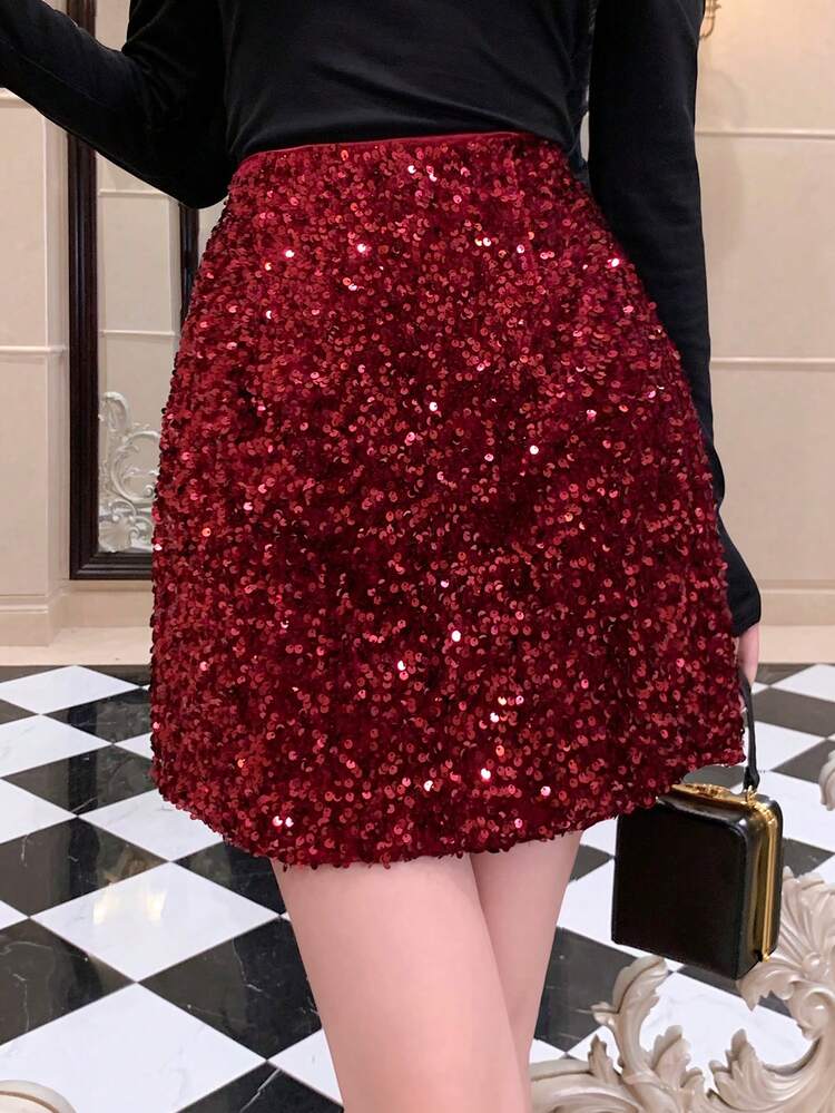 Elegant Red Skirt, Suitable For New Year, Christmas, Wedding, Party, Fashion Design, Spring/Summer/Winter