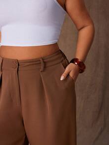 Rustia Women's Solid Color Casual Wide Leg Straight Pants, Suit Pants, Suitable For Commuting, Daily Wear, All Seasons - Coffee Brown - View 8