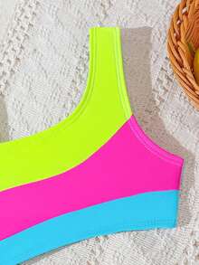 4-7岁女童连体泳衣，时尚撞色沙滩派对泳装