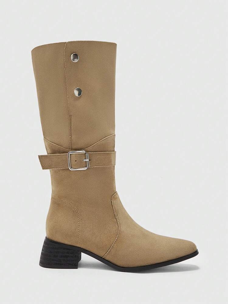 CUCCOO BIZCHIC Women's Fashion Versatile Commuter Chunky Heel Mid-Calf Boots For Christmas