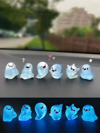 6pcs Car Interior Decoration Night Light Ghost Car Center Console Rearview Mirror Interior Decoration