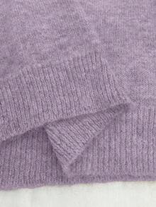 SHEIN PETITE Women's Retro Gray Sweater, Soft & Loose Knit Top, Autumn/Winter - Multicolor - View 5