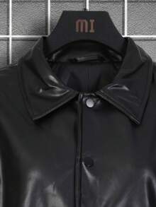 Chaqueta para hombre estilo minimalista urbano cuero sintético color sólido corte clásico solapa manga larga otoño invierno uso casual chaqueta - Negro - Ver 4