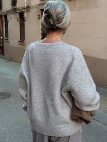 Vivie Lora Women's Loose 3D Floral Decor Sweater - Light Grey - View 7