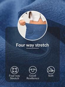 Flexra Plus Size Women Casual Everyday Commute Simple Versatile Elastic Waist Loose Wide Leg Jeans - Medium Wash - View 7