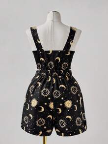 Sunspun Große Größen Lässig Minimalistischer Jumpsuit mit Sonnendruck - Schwarz - Übersicht 2