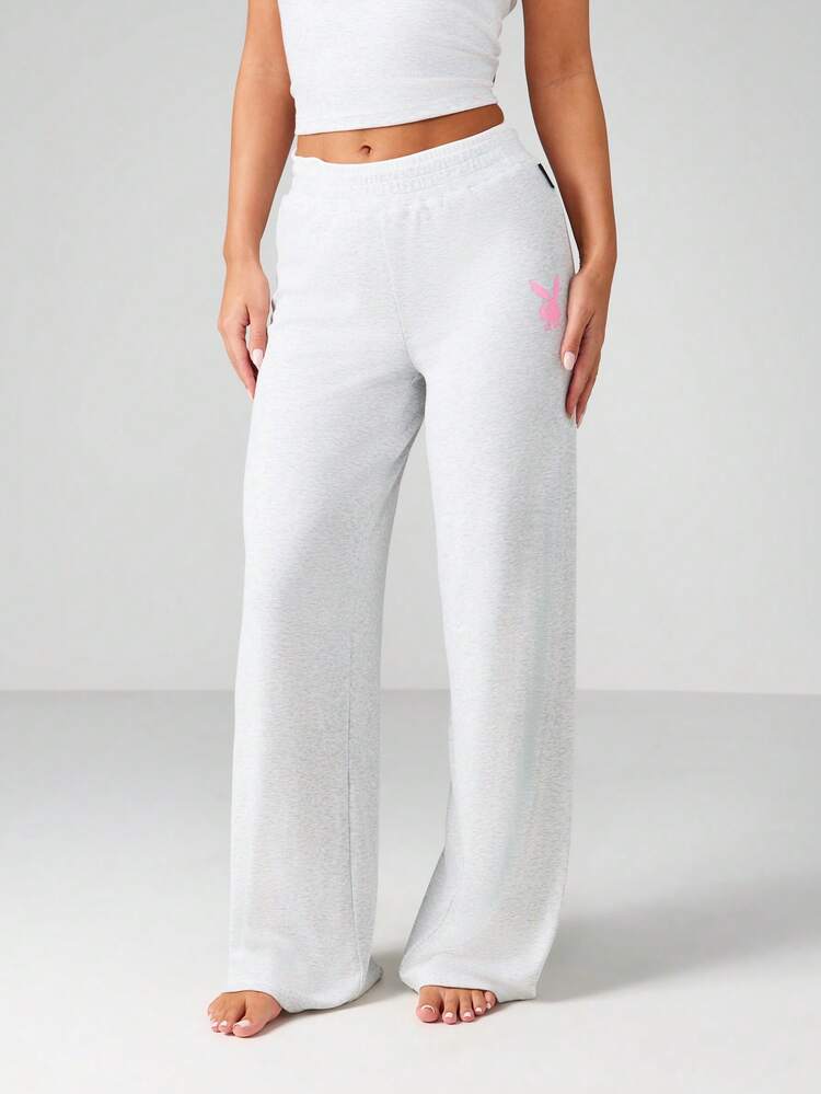 Missguided x Playboy Ribbed Short Sleeve Henley Top With Wide Leg Trousers