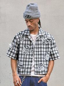AXEPEAK Men's Loose Fit PU  Short Sleeve Shirt, Streetwear Inspired - Multicolor - View 2