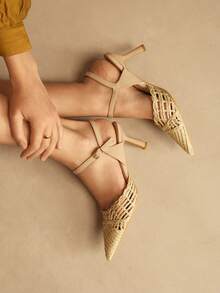 Rosivie Women's Fashionable Elegant Pointed Toe Woven Pumps For Christmas - Apricot - View 1