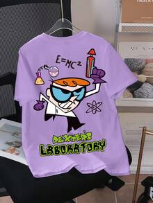 Dexter's Laboratory X SHEIN Áo thun tay ngắn cổ tròn in họa tiết hoạt hình màu tím đơn giản cho bé trai, mùa hè - trắng - Xem 6