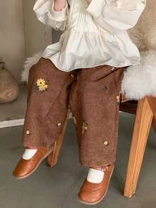 DAZY 女童花卉刺绣口袋阔腿宽松休闲裤