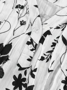 Linhara 大码女式纹理花卉印花V领荷叶袖衬衫 - 白色 - 查看 3