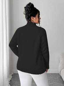 Elenzga Women's Casual Loose Fit Turtleneck Long Sleeve Plus Size Sweater, Suitable For Autumn/Winter Outerwear - Black - View 2