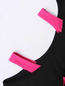 Sunspun Áo thun tay dài in họa tiết xương chéo vai cỡ lớn 2 trong 1 màu tương phản - Nhiều màu - Xem 3