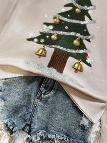 GlowEve Christmas Tree & Bell Pattern Loose Fit Fashionable Versatile Women Sweater - Multicolor - View 6