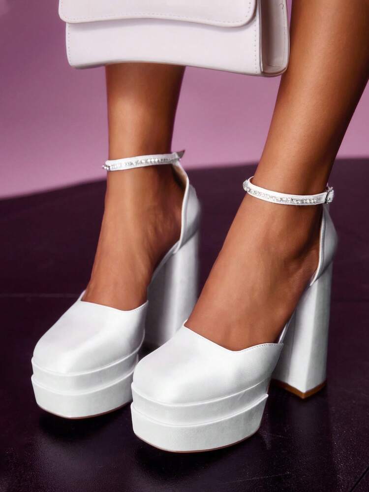 CUCCOO LuxiPop Women's Thick Sole Fashionable Buckle Design High Heel Shoes, Suitable For Party, Christmas, Thanksgiving, New Year, Nightclub Outfits