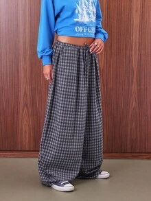 COUREZ Low Rise Baggy Balloon Trousers In Flannel Check /Y2K Going Out Outfits  Women Clothes  Clothes Spring Clothes Back To School Wide Leg Pants - Multicolor - View 5