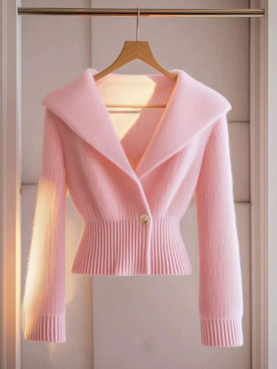 GlowEve Early Autumn/Winter New Knitted Cardigan, Unique Design, High-End Feel, Waist Cinched, Pink Women's Sweater Fall Cloth For Women - Pink - View 1