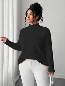 Elenzga Women's Casual Loose Fit Turtleneck Long Sleeve Plus Size Sweater, Suitable For Autumn/Winter Outerwear - Black - View 3