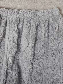 Teen Girls Loungewear 4-Piece Set - Cream White Gray Cable Knit Pajamas Round Neck Long Sleeve Top Pants Combo 3D Cable Knit Texture Design Contrast Color Cuff Detail Thick Warm Fleece Fabric Social Media Style Cozy Healing Autumn Winter Holiday Essential Young Women Home PJs Set Teen Girl Clothes - White - View 6