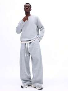 SUMWON 男士浅灰色圆领长袖套头卫衣休闲上衣 - 淺灰色 - 查看 2