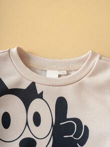 SHEIN Felix The Cat Baby Boy Casual Everyday Commute Funny Cartoon Letter Graphic Contrast Color Sweatshirt And Sweatpants Set, Spring/Autumn - Blue - View 3