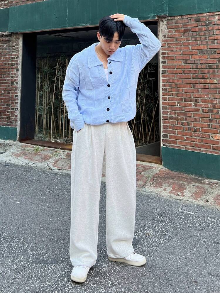 Men's Loose Fit Thermal-Lined Sweatpants With Side Pleats, Light Grey, Autumn/Winter