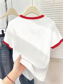 Resyla Y2K撞色红唇女士宽松圆领T恤 - 白色 - 查看 2