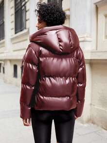 EURMUSE Women's Glossy Padded Jacket - Burgundy - View 2