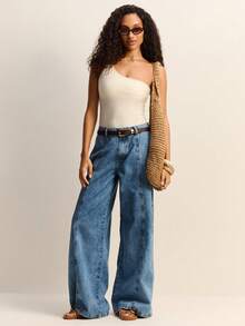 Daynim 高腰阔腿牛仔裤 - 淺色水洗藍 - 查看 5