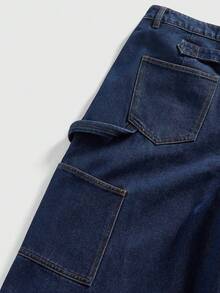ROMWE MEN Essentials Men's Casual Washed Wide Leg Capri Jeans - Navy Blue - View 4