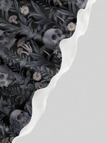 ROMWE Váy liền thân dáng rộng co giãn in họa tiết nấm, đầu lâu, lá, ngôi sao, hoa phong cách Mori tối màu Gothic gợi cảm cỡ lớn - màu đen - Xem 4