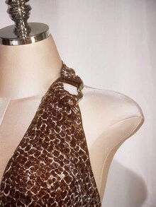 SHEIN ICON Plus Size Burgundy Sequin Halter Backless Blouse, Suitable For Party, Sexy Sequin Party Top Elegant Women's Blouses - Burgundy - View 8