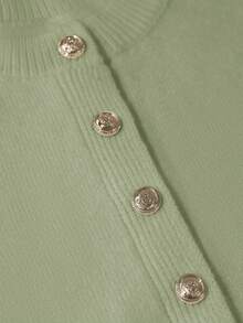 GlowEve Áo khoác cardigan ngắn bo eo viền bèo nhún thời trang cho nữ, trang trí nút kim loại độc đáo, áo len trắng sang trọng - Màu xanh Bạc hà - Xem 5