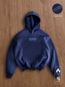 TOKVUE 男士时尚个性化字母刺绣连帽衫，长袖上衣 - 寶藍色 - 查看 1