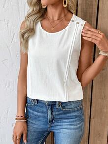 EMERY ROSE 女士休闲纯色背心，夏季白色休闲上衣，适合女士度假穿着。 - 白色 - 查看 6
