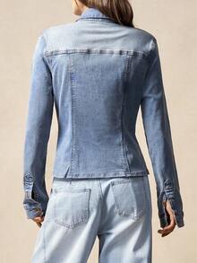 Bohemela 女士长袖单排扣休闲/工作牛仔衬衫 - 藍色 - 查看 4