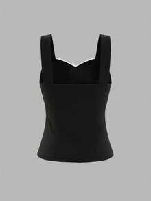 Glimmora 女士优雅撞色蕾丝边无袖上衣，夏季 - 黑色 - 查看 2