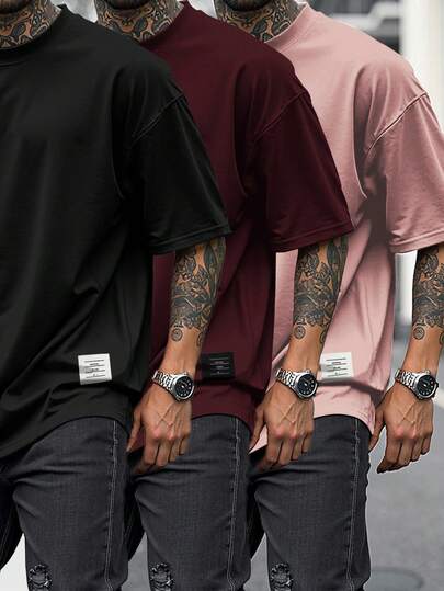 Manfinity Homme 3pcs/Set Men's Summer Casual Solid Color Short Sleeve T-Shirts