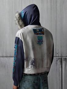 NEON BLANC Men's Autumn/Winter Cardigan Sweatshirt With Plush Hood And Chinese Print Pattern Cropped Cardigan Sweatshirt - Multicolor - View 3