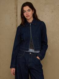 COUREZ 미드 블루 워시의 지퍼 프론트 핏 데님 재킷/여성을 위한 Y2K 가을 겨울 옷 귀여운 투피스 세트 외출 파티 의상 새해