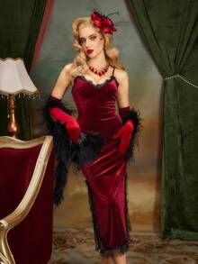 PinupPomp 1 chiếc váy ngủ viền ren màu đỏ rượu vang dành cho nữ - Màu Đỏ Sâu - Xem 2