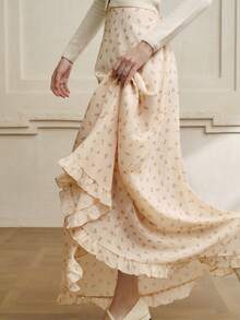 Cévolie Chân váy xếp nếp lãng mạn họa tiết hoa nhỏ xinh - Màu be - Xem 8