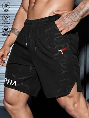 Manfinity Sport Corelite شورت رياضي للرجال بخصر رباط مطبوع عليه رأس ثور