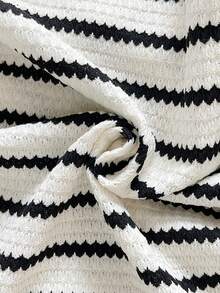 SHEIN 2 piezas Conjunto de camiseta de manga corta a rayas y pantalones de talla grande para maternidad - Gris - Ver 7