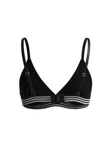 Ocili Women's Cotton Fabric Textured Thin Material Wireless Triangle Cup Bra - Black - View 2