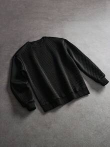 SLATEMANN 男士纯色圆领卫衣，秋季款 - 黑色 - 查看 1