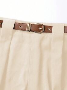 SHEIN PETITE Petite Women's Versatile Casual Fold-Up Ankle Pants - Apricot - View 4