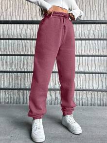 Cottnline Women's Drawstring Waist And Cuffs Sweatpants - Baby Pink - View 4
